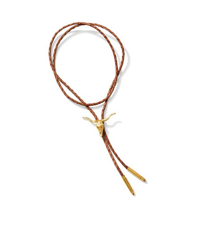 Longhorn Bolo–Small 14K Gold Plated / Light Brown Leather