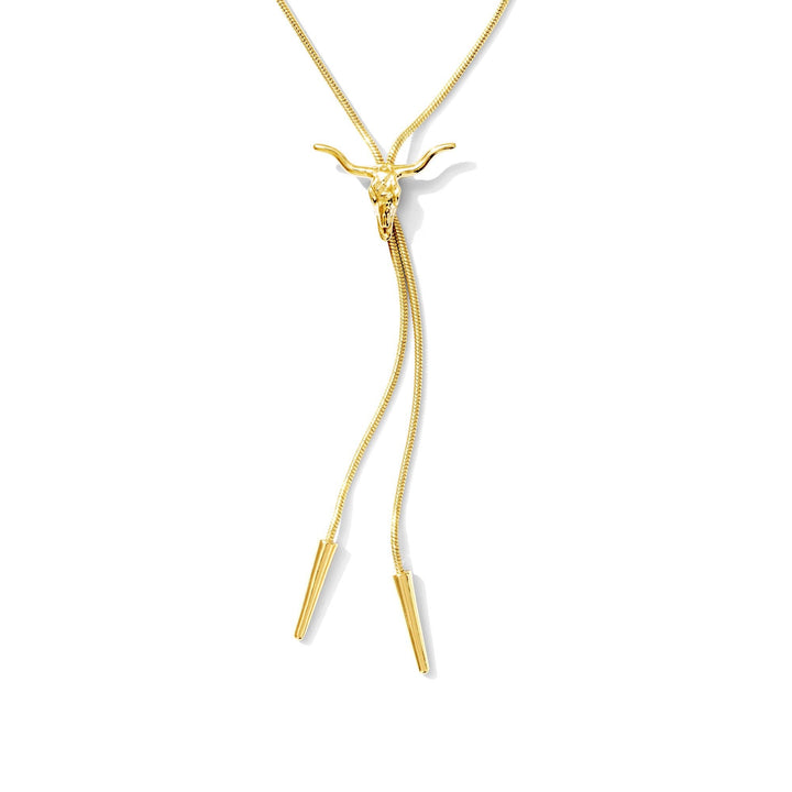 Longhorn Bolo Tie Necklace | 14k Gold Plated Western Longhorn Necklace