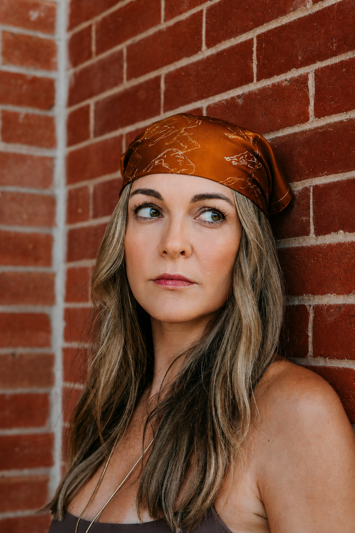 Texas Longhorn Outline Silk Twill Scarf | Burnt Orange 20" x 20"