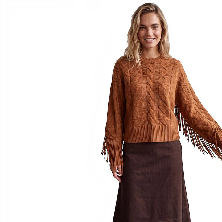 Cable Fringe Crew Sweater
