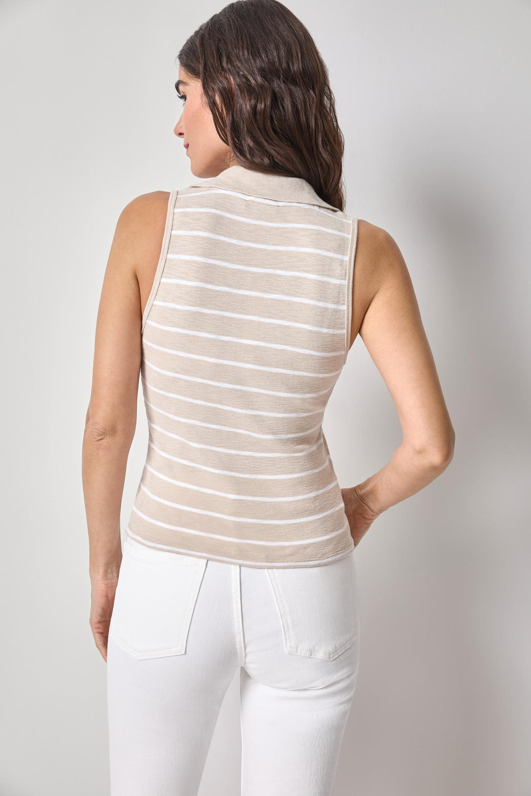 Striped Sleeveless Collared Top