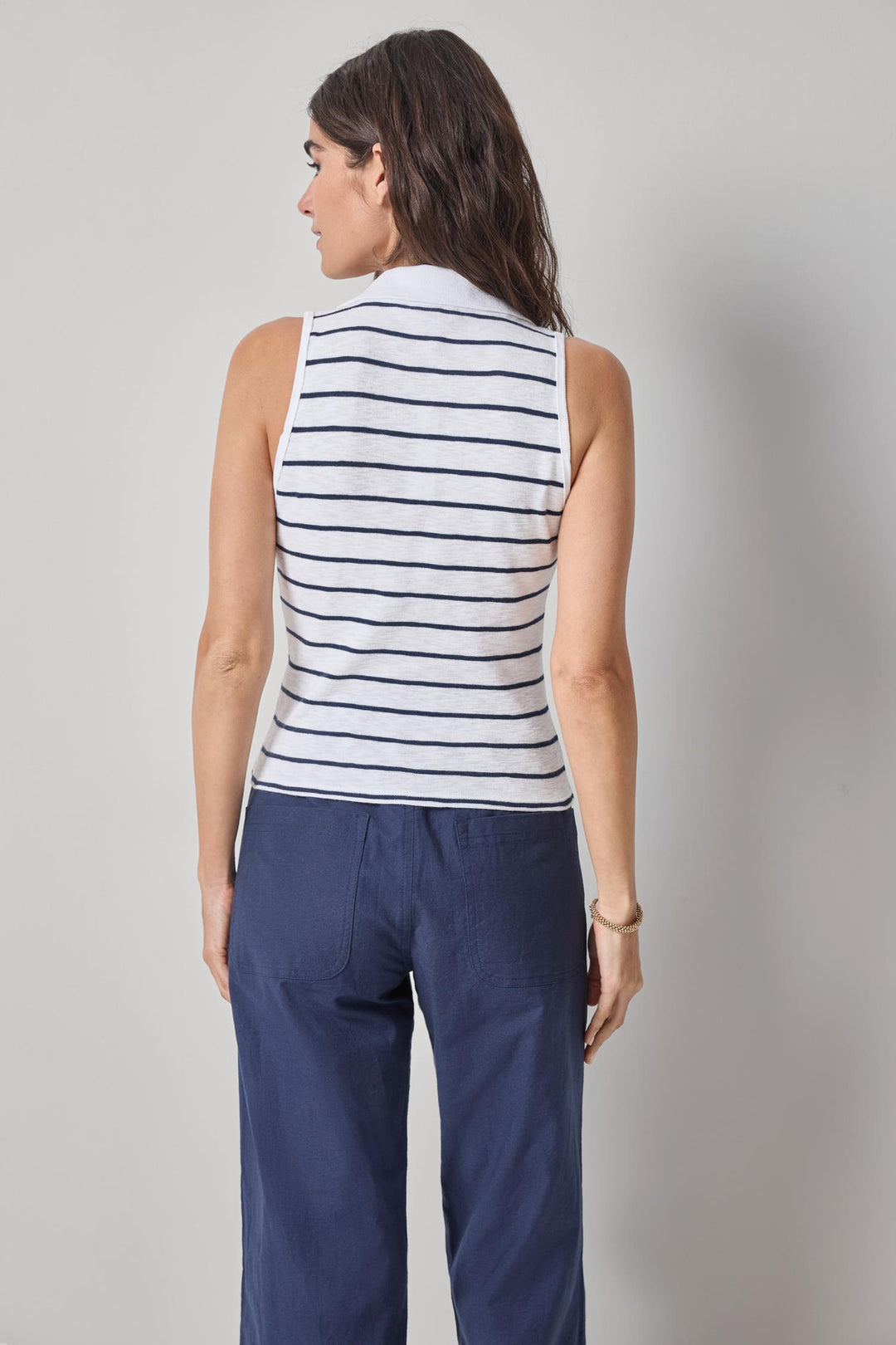 Striped Sleeveless Collared Top
