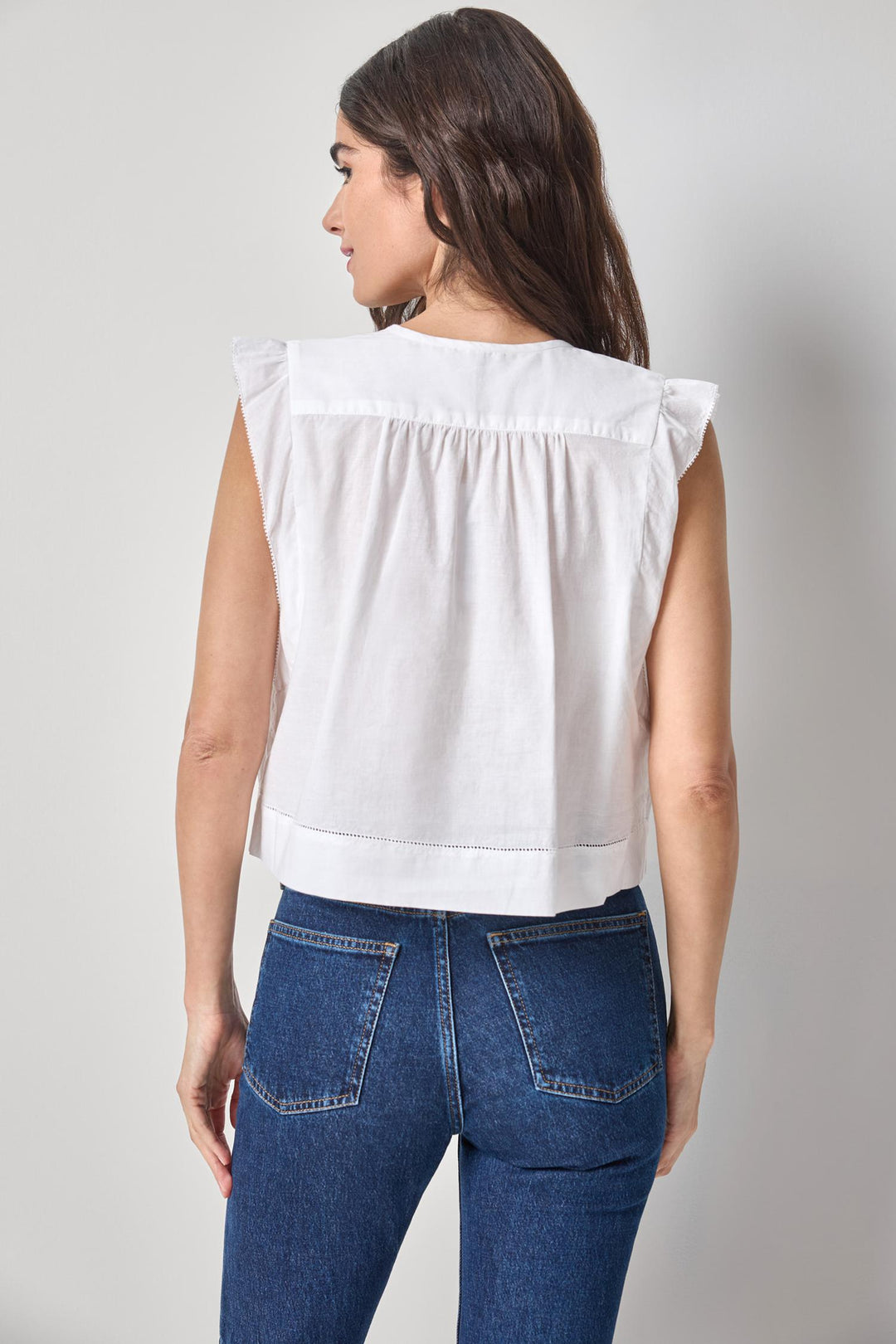 Smocked Shoulder V-Neck