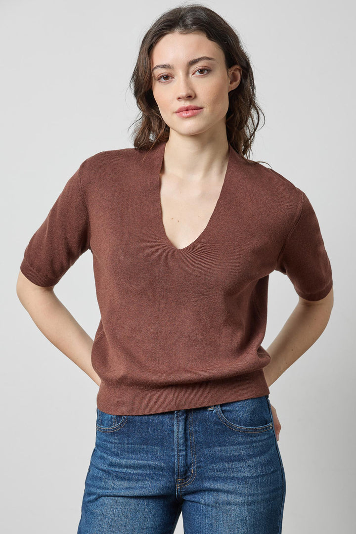 V-Neck Elbow Sleeve Sweater