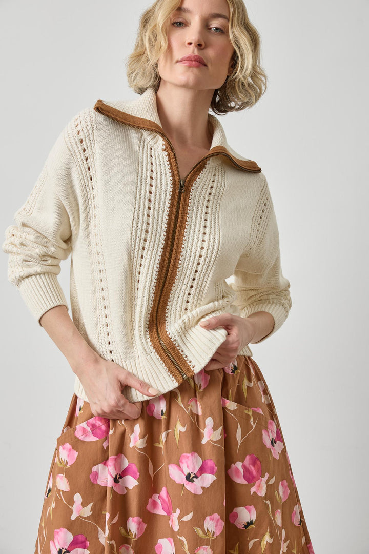 Contrast Collar Zip Cardigan
