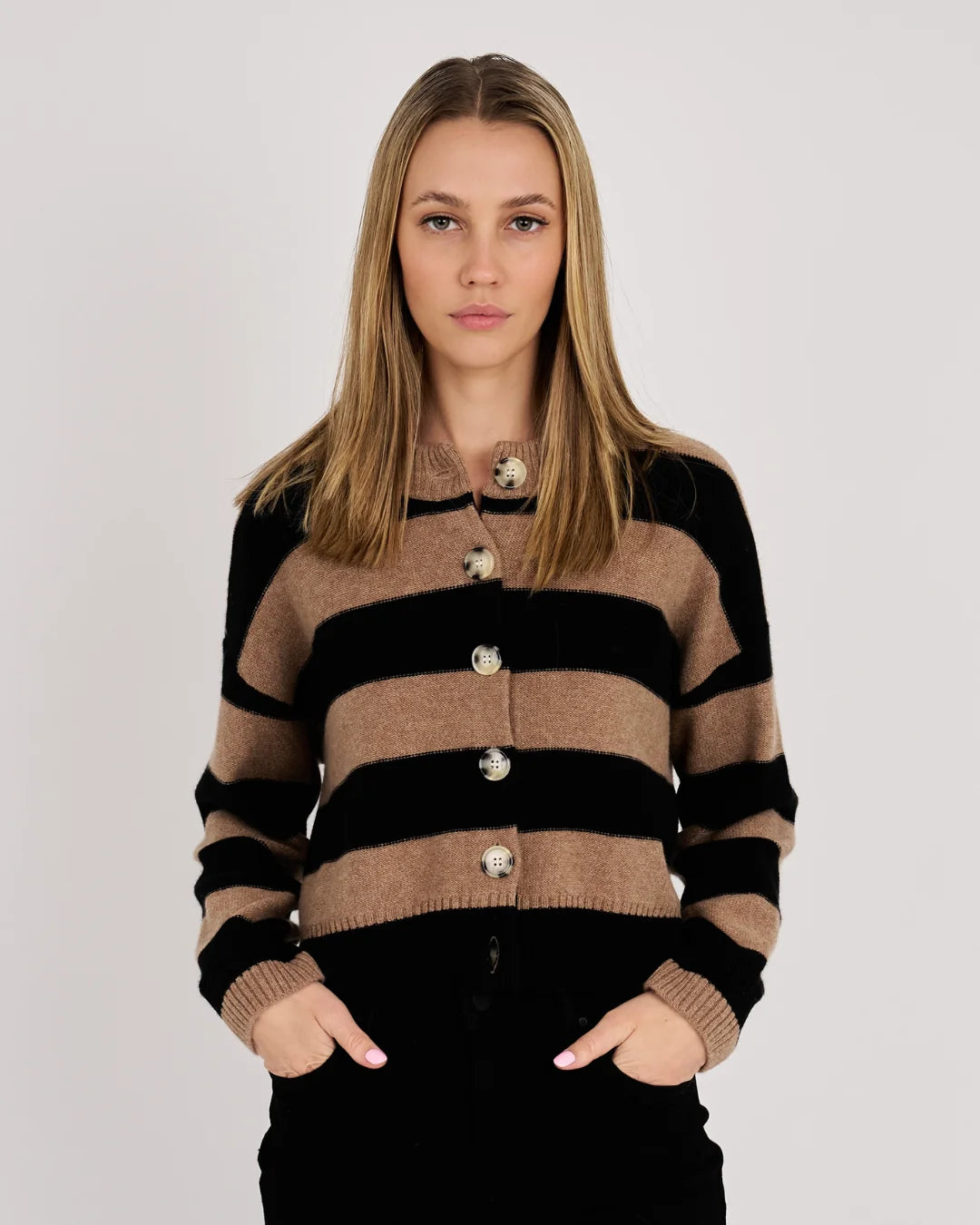 Nina Striped Cashmere Cardigan