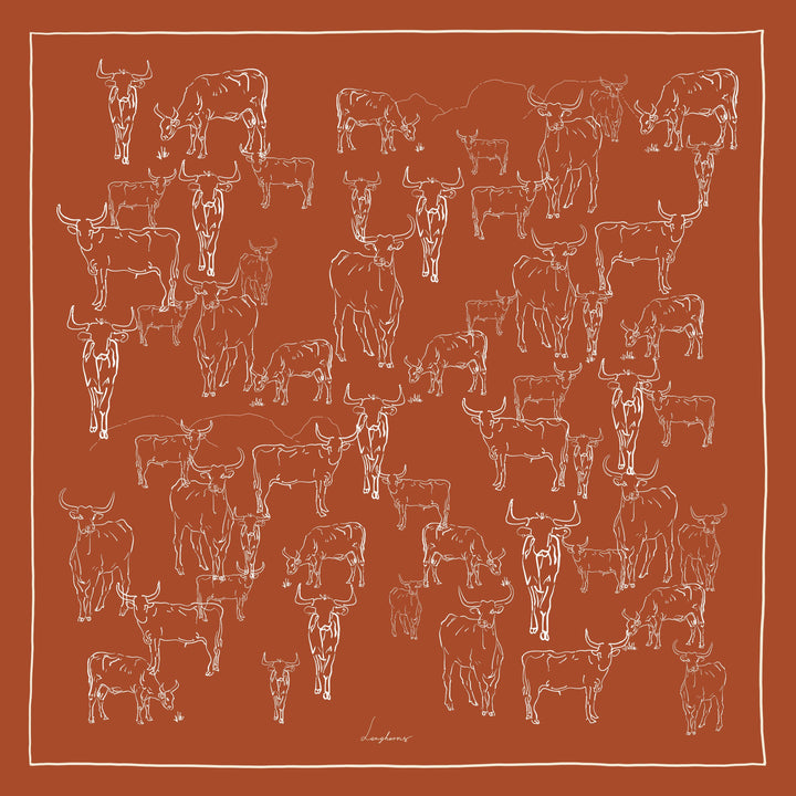 Burnt Orange Longhorn Silk Crepe Scarf | 35.5" Square Silk Scarf