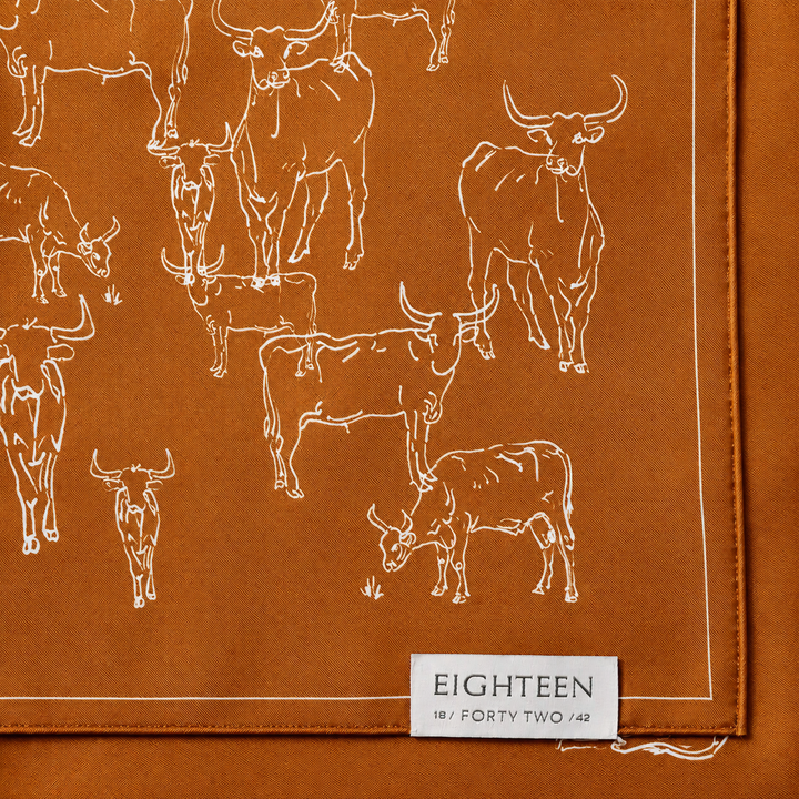 Texas Longhorn Outline Silk Twill Scarf | Burnt Orange 20" x 20"