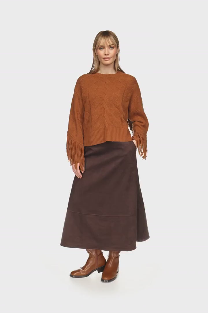Cable Fringe Crew Sweater