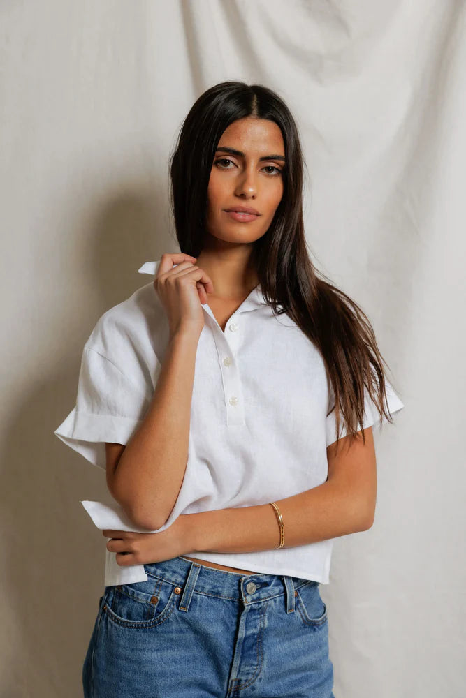 Tabitha Linen Cropped Polo
